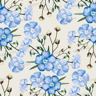 蓝色花卉水彩无缝图案