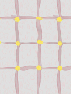 淡紫色网格配黄色点缀图案