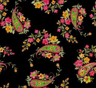 黑色底多彩佩斯利花纹图案