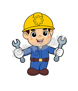 可爱维修工人形象手持扳手
