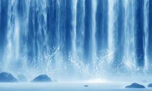 招财瀑布山水画背景墙