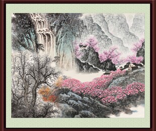 山水繁花国画风景图