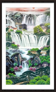 山水瀑布国画风景图