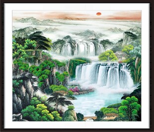 山水瀑布国画风景图