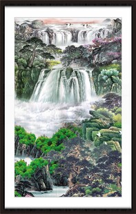 山水瀑布国画风景图