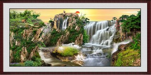 山水瀑布国画风景图