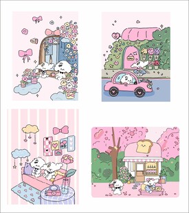 手绘粉色卡通线条小狗