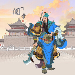 关羽古风形象手持青龙偃月刀