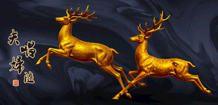 金鹿跃起双鹿梅花鹿驯鹿