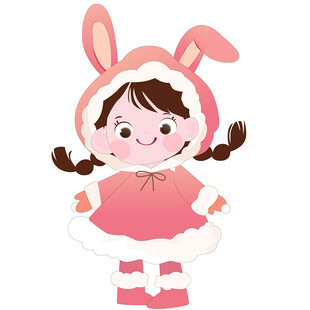 冬季穿小兔子睡衣双马尾女孩插画