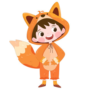 穿狐狸睡衣大尾巴男孩动物卡片