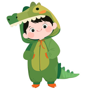 穿卡通服小恐龙睡衣男孩动物卡片