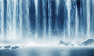 招财瀑布山水画幕墙