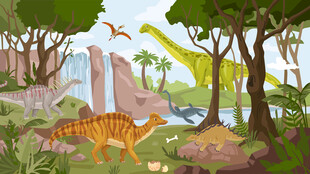 原始森林卡通恐龙侏罗纪儿童背景