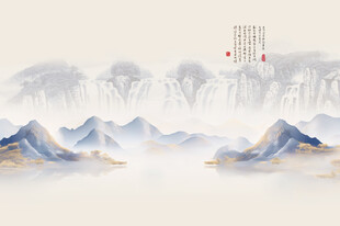新中式山水情水墨国画背景墙