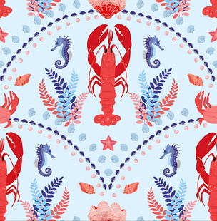 海洋生物水彩无缝图案