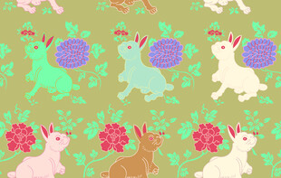 可爱兔子花卉图案背景