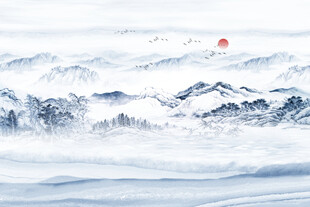 中式山水屏风画