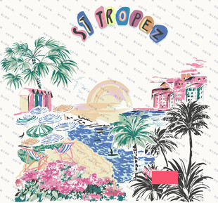 热带海滨风光插画图案
