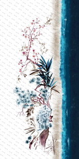 中式花卉蓝白装饰图案