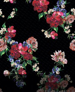 黑色底花卉图案印花