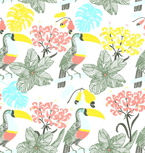 热带巨嘴鸟与花卉图案