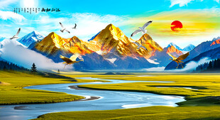 金山下的草原油画