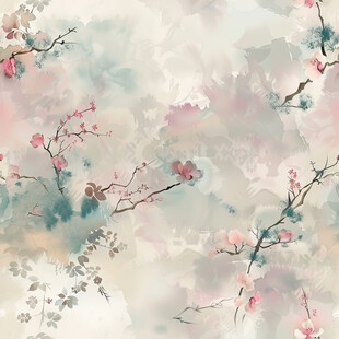 水墨风烂漫桃花绘画作品