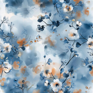 蓝白花卉图案背景纹理