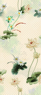 中式水墨荷花图案设计