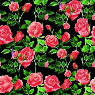 粉色玫瑰绿叶无缝图案