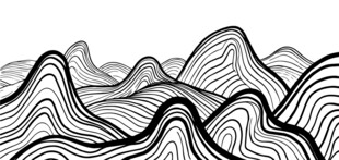黑白线条绘就的抽象山脉