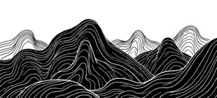 黑白线条勾勒的起伏山峦