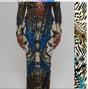 时尚印花长袖修身连衣裙