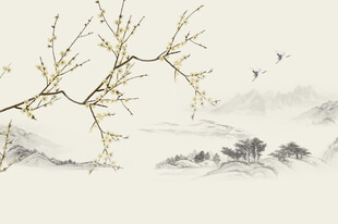 古典屏风玉兰花鸟陋室铭背景墙