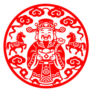 圆形马年财神剪纸