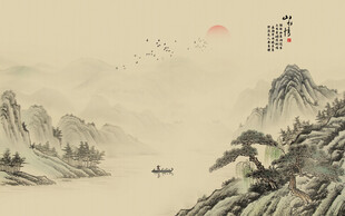 国画山水画背景墙