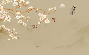 新中式工笔花鸟画背景墙