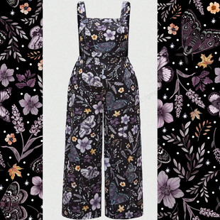 花卉图案背带连体裤