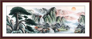 国画迎客松山水画 黄山迎客松