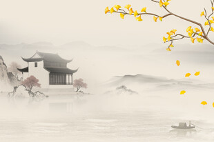 新中式屏风山水画