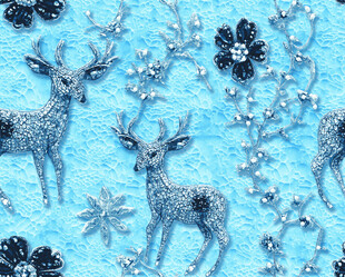 蓝底鹿与雪花