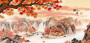 秋日山水红叶绝美画卷