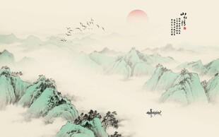 新中式古风国画山水背景墙壁画