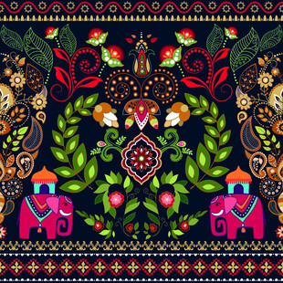 民族风花卉大象图案装饰