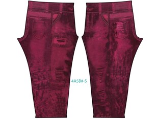 酒红色花纹紧身长裤