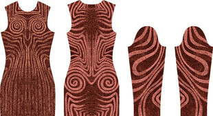 复古条纹花纹连衣裙设计稿