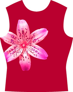 红色背心饰粉色百合花