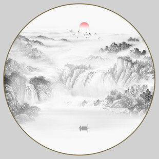 圆形意境水墨山水画