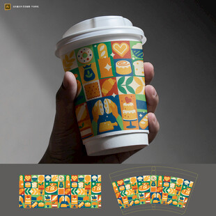 多彩图案纸杯特写